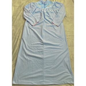 Pinehurst Lingerie Housecoat Small Nightgown Blue Fleece Embroidered Vintage